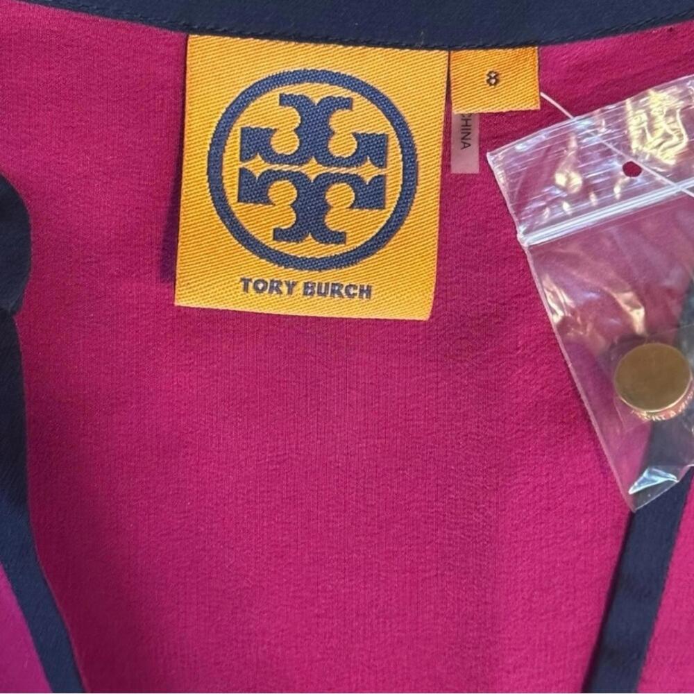NWT Tory Burch Tamara Tunic Silk Long Sleeve Blouse Top Pink Fuchsia Blue - Picture 6 of 9